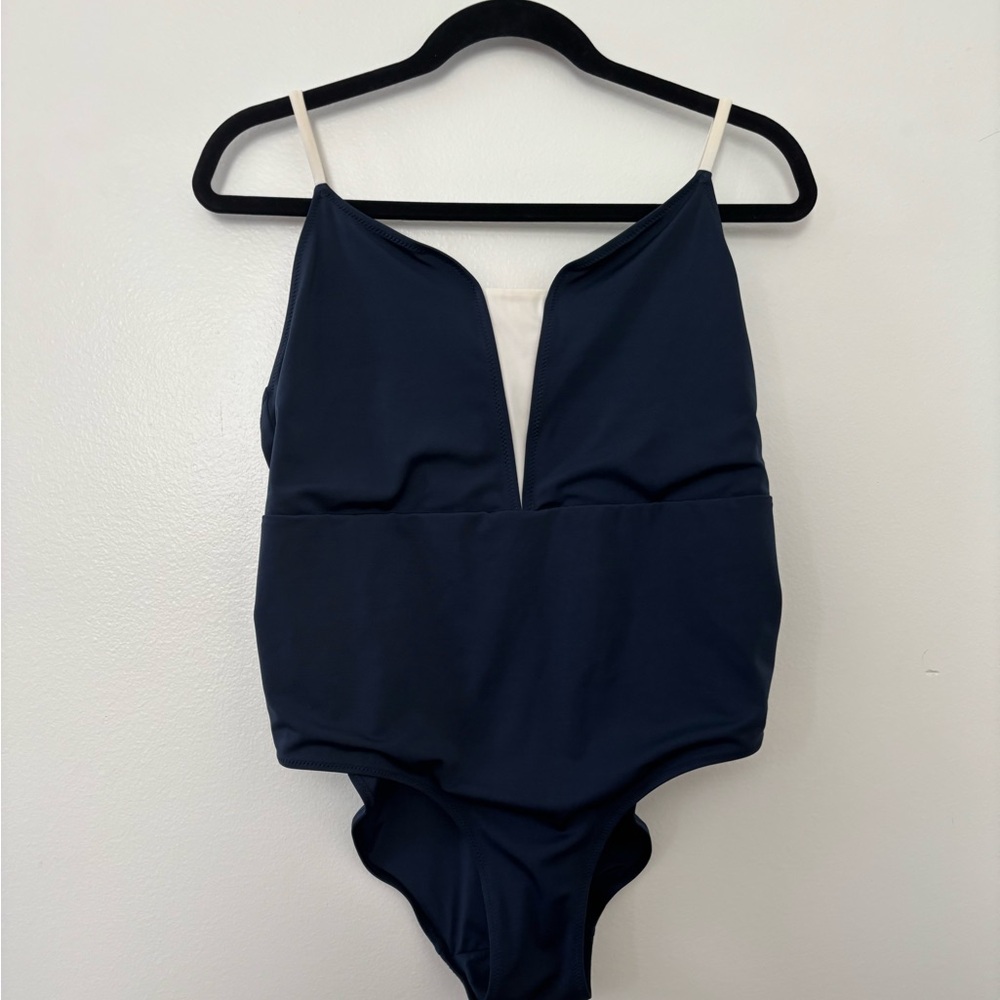 Lively Swim Navy Blue and Cream One-Piece Swimsuit Size XL
